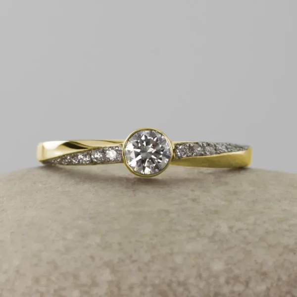 The Ruel: Handmade 18ct Yellow Gold Twist Moissanite or Diamond Engagement Ring