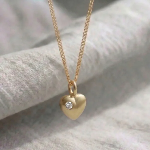Handmade 18ct Yellow Gold Bubble Heart with Diamond Pendant