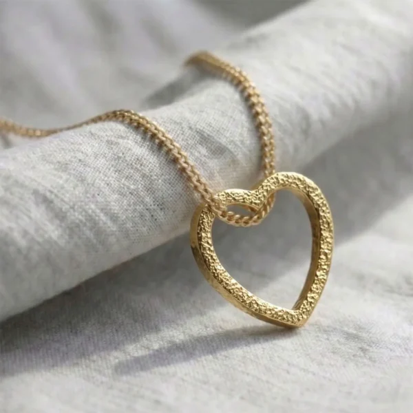 Handmade Hammered 18ct Yellow Gold Open Heart Pendant