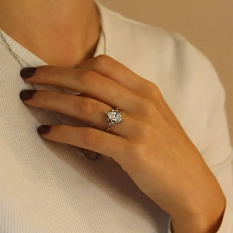 Hand crafted Platinum Marquise Engagement Ring with Celtic detail