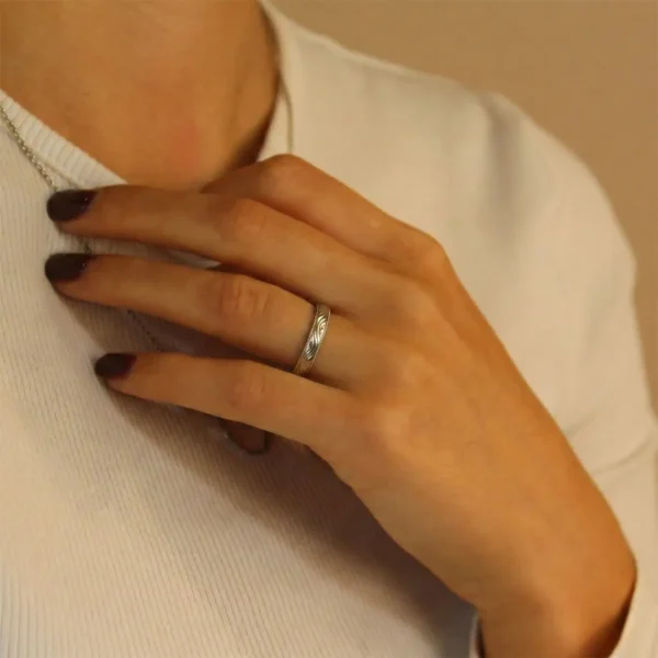 The Medway: Hand Engraved Rolling Waves 950 Platinum Ring with Milgrain Edge