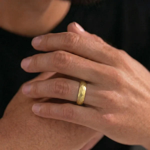 The Dever: Handmade 14ct Yellow Gold Wedding Ring with Faceted finish