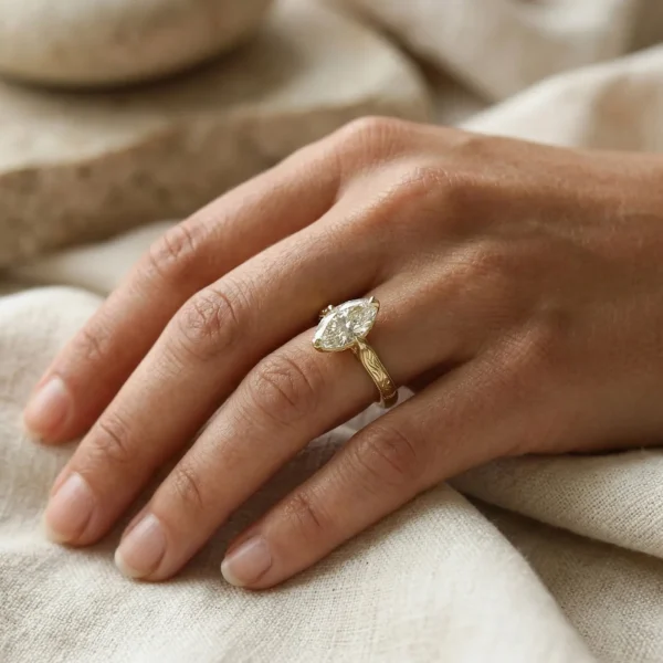 The Windrush: Hand Engraved 18ct Yellow Gold Diamond or Moissanite Engagement Ring