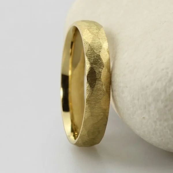 The Dever: Handmade 14ct Yellow Gold Wedding Ring with Faceted finish