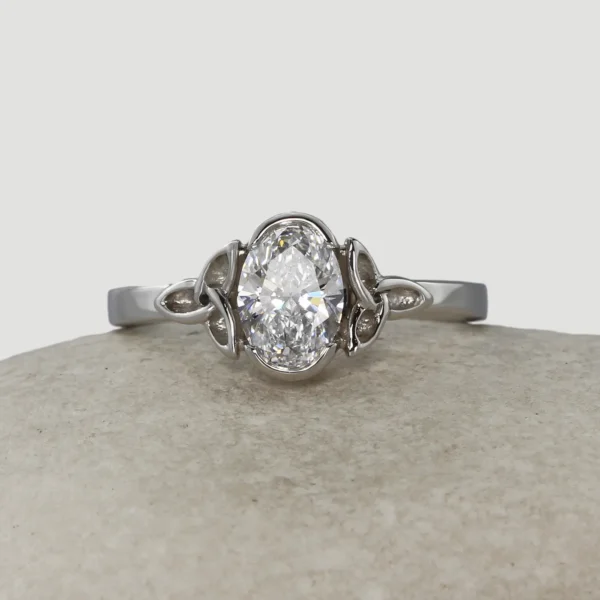The Glaslyn: 950 Platinum Celtic Trinity Knot Oval Solitaire Moissanite or Diamond Engagement Ring