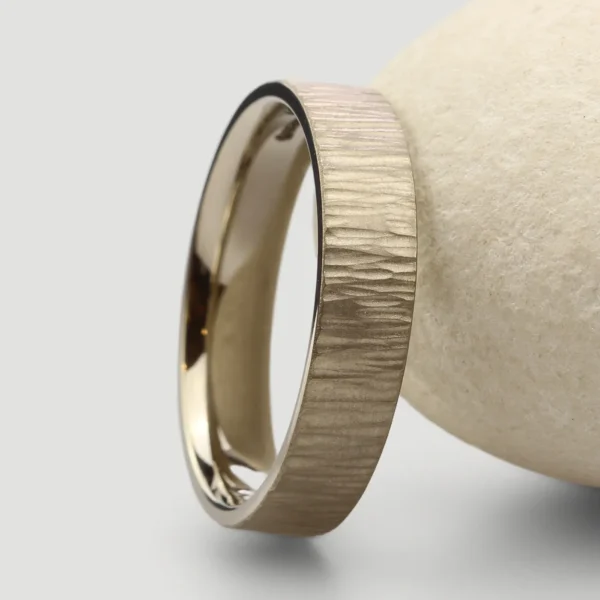 The Gallow: Handmade 18ct White Gold Wedding Band with bark effect finish